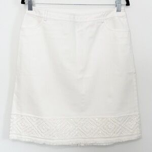 LAFAYETTE 148 New York White Midi Pencil Skirt Embroidered Cotton Blend 4